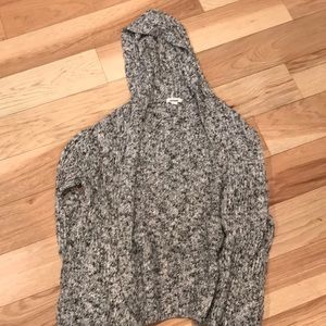 Sweater material cardigan with hood